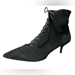 Zara Leather Black Kitten Heel Lace-up Ankle Boots Women’s Size 7.5